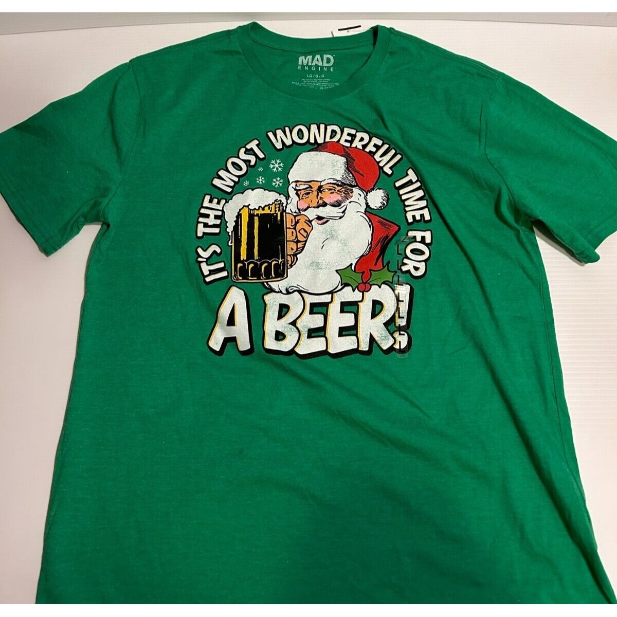 New Mens Santa Its The Most Wonderful Time For A Beer Green T-Shirt Size Large
